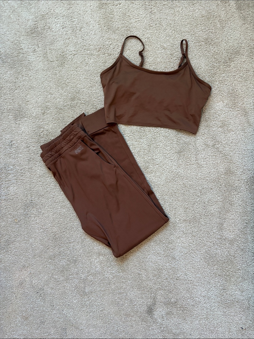 PINK Victoria's Secret Brown High-Waist Leggings & Crop Tank Set